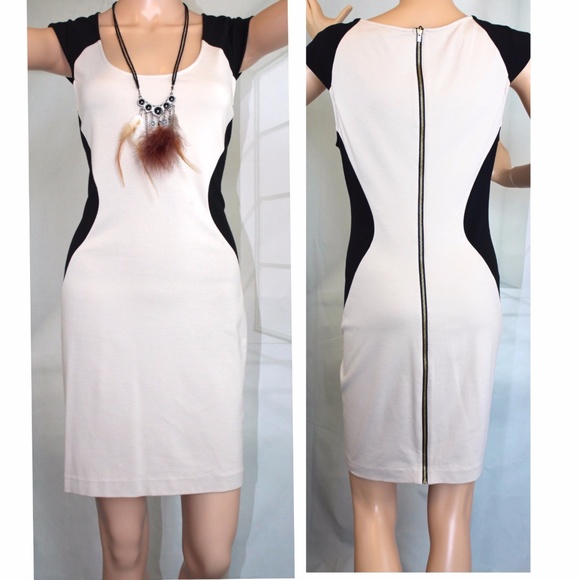 Express Dresses & Skirts - EXPRESS BLACK & BEIGE  BODYCON DRESS NWOT